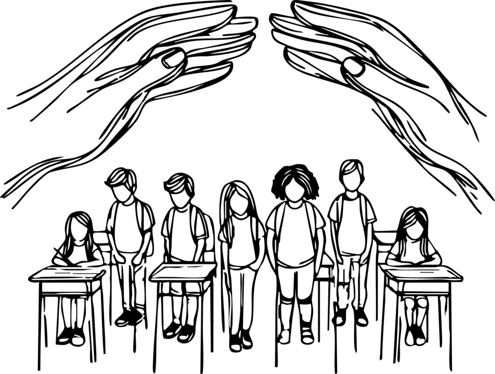 Ilustración sobre comunidad educativa y escuelas seguras