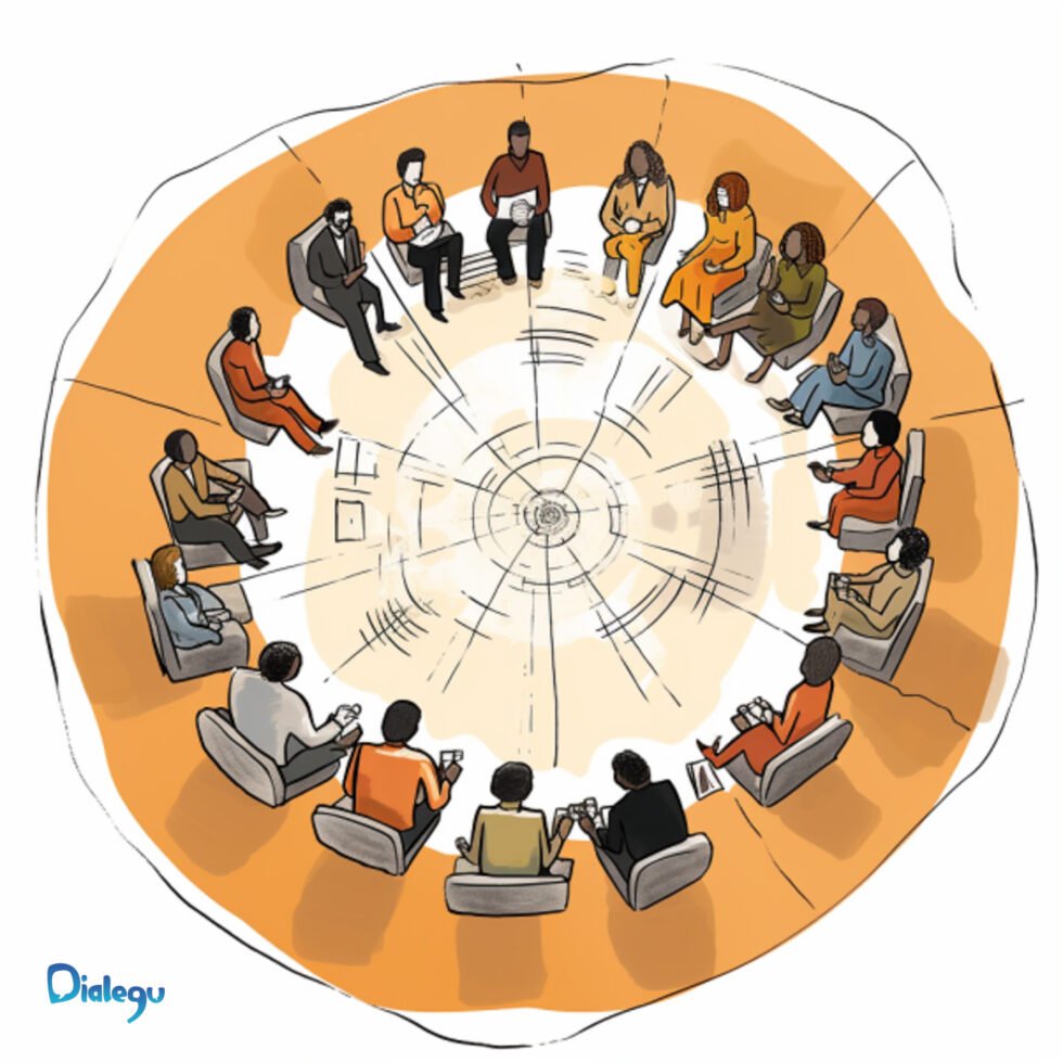 Círculo de diálogo con objeto de palabra en el centro