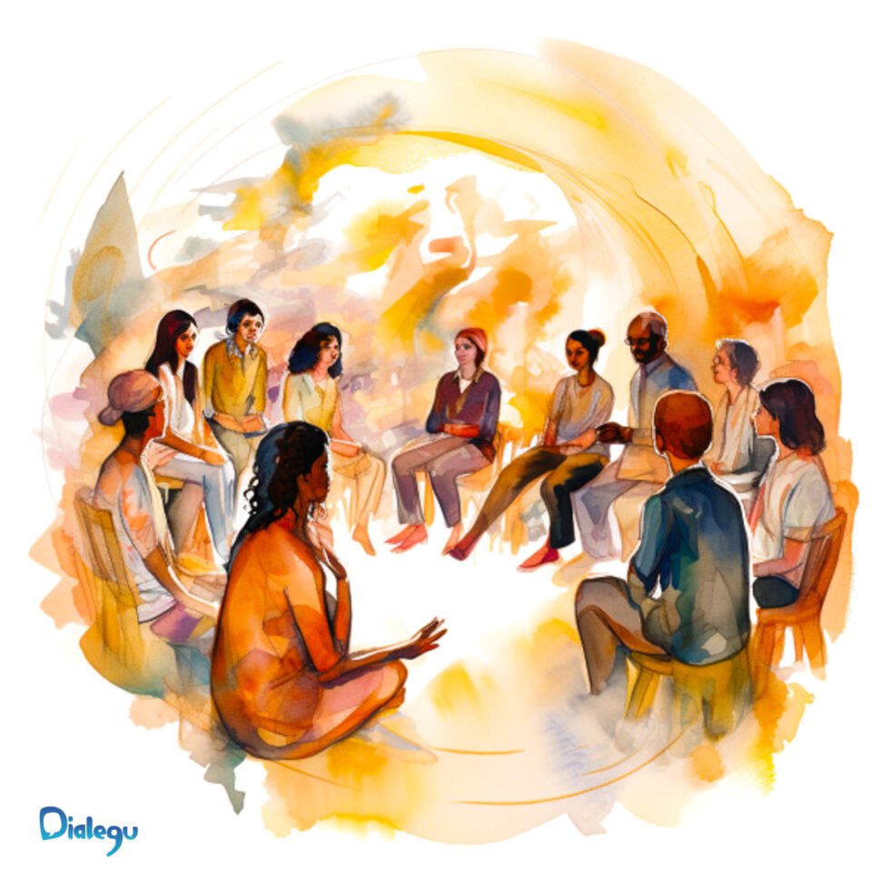 Participantes compartiendo historias en taller narrativo